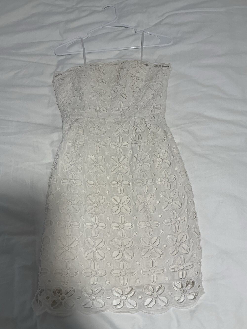 MILLY White Cotton Floral Strapless Mini Dress Women’s Size 6